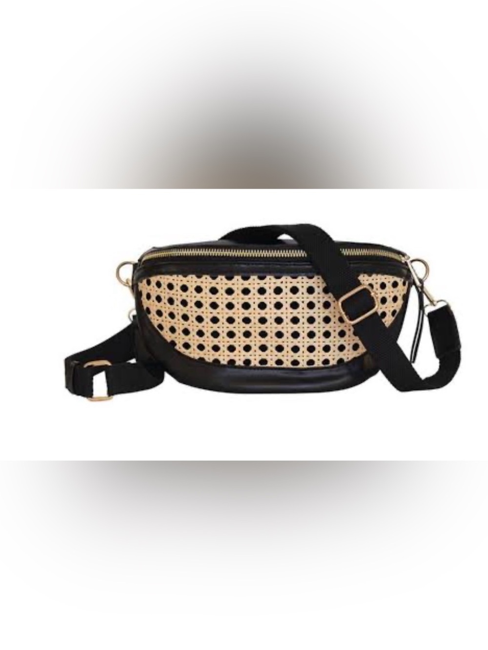 Live In Style Rattan Crossbody Belt Bag Black Faux Leather Cane Fanny Pack
